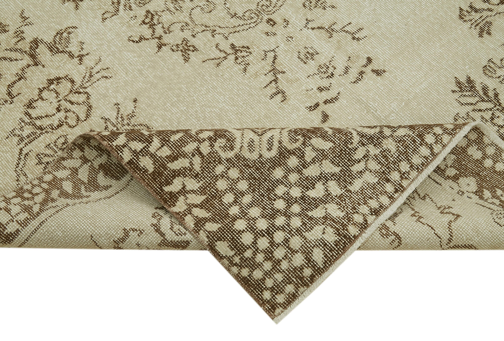 5x9 Beige Turkish Vintage Area Rug - 41650