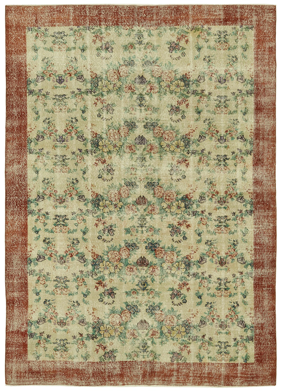 7x10 Beige Turkish Vintage Area Rug - 41654