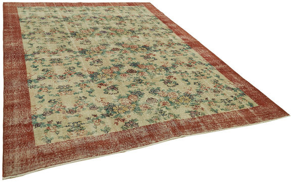 7x10 Beige Turkish Vintage Area Rug - 41654