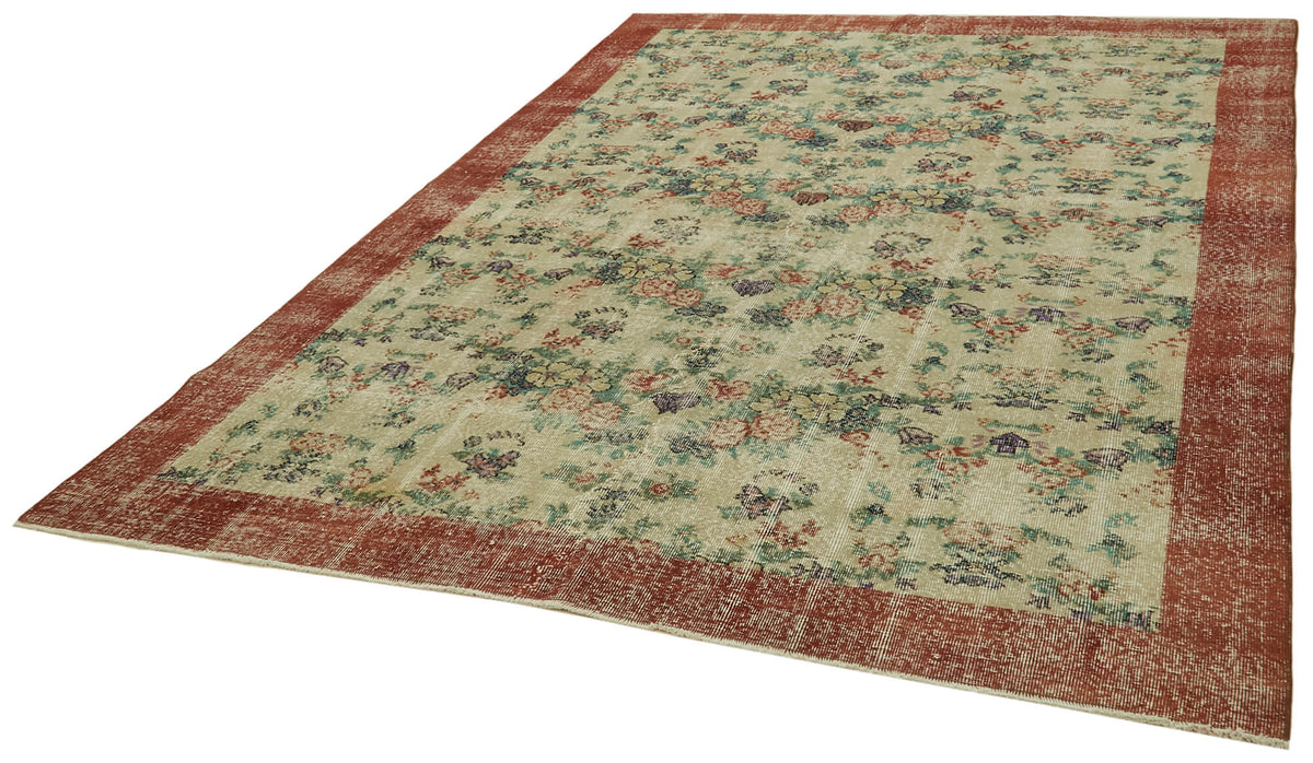 7x10 Beige Turkish Vintage Area Rug - 41654