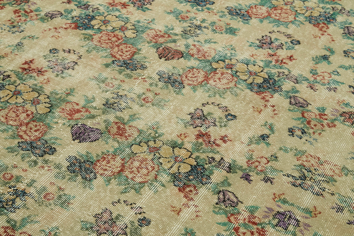 7x10 Beige Turkish Vintage Area Rug - 41654