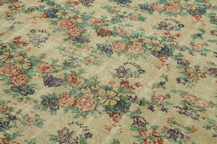 7x10 Beige Turkish Vintage Area Rug - 41654