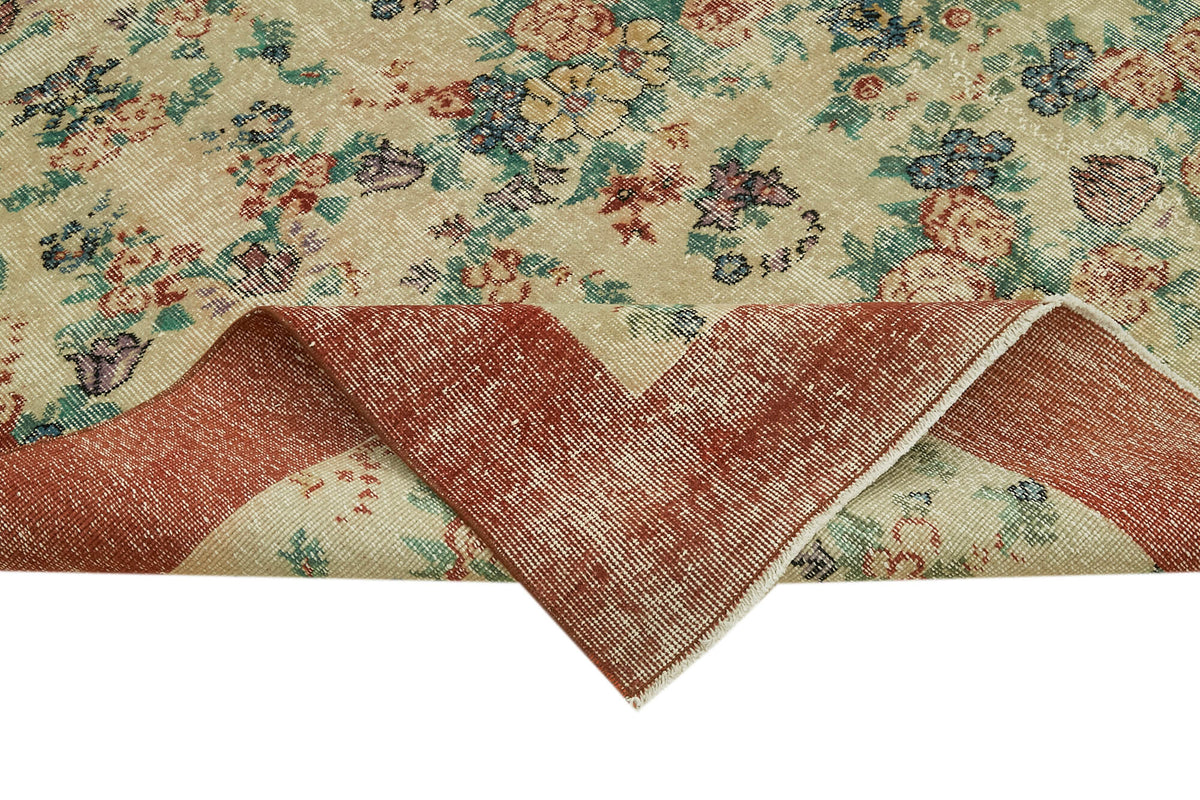 7x10 Beige Turkish Vintage Area Rug - 41654