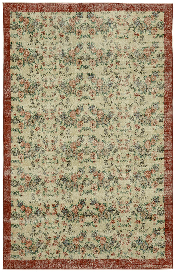 6x10 Beige Turkish Vintage Area Rug - 41656