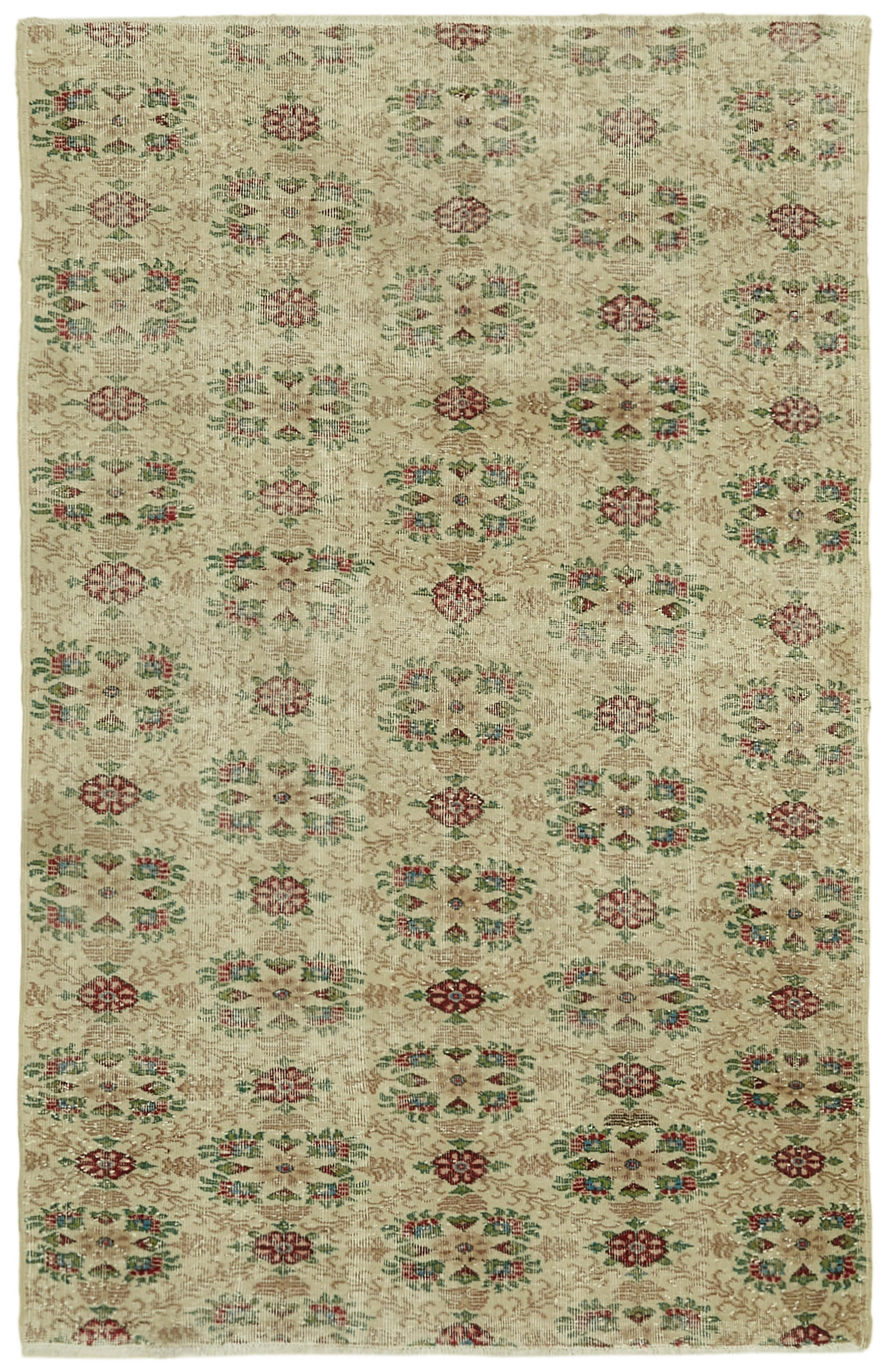 5x8 Beige Turkish Vintage Area Rug - 41659