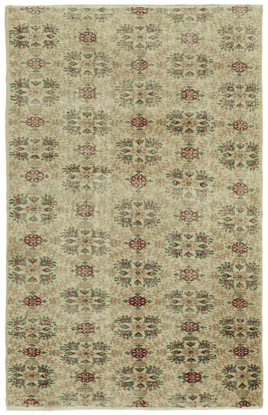 5x8 Beige Turkish Vintage Area Rug - 41659