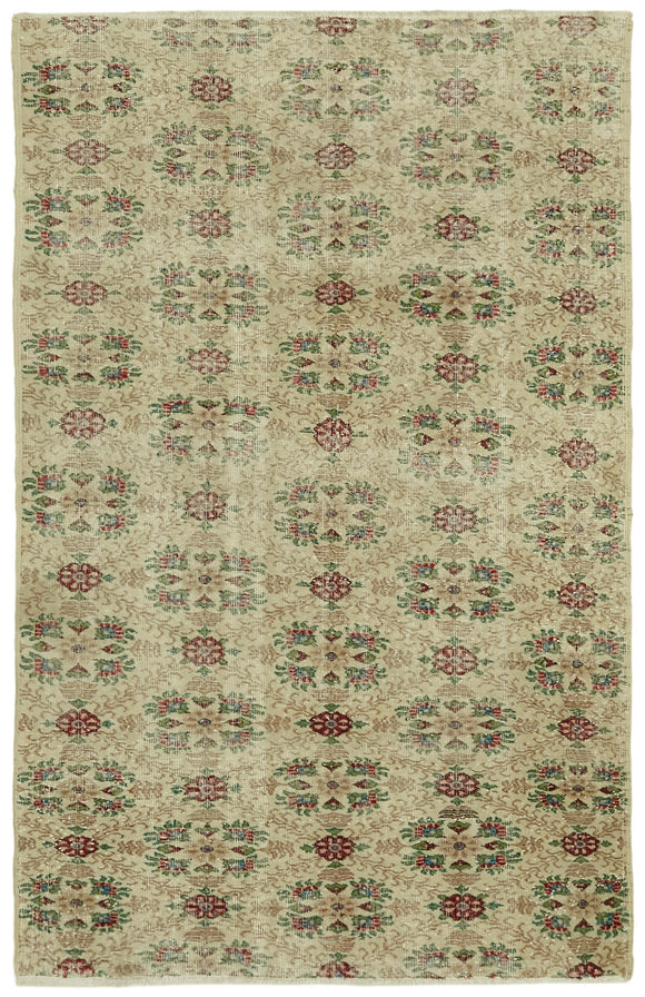 5x8 Beige Turkish Vintage Area Rug - 41659
