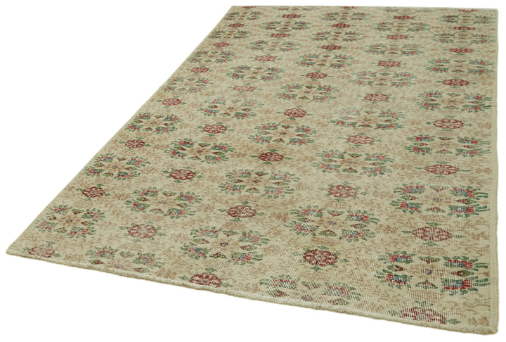 5x8 Beige Turkish Vintage Area Rug - 41659