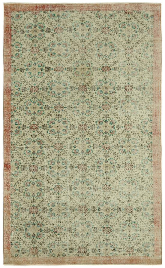 6x9 Beige Turkish Vintage Area Rug - 41660