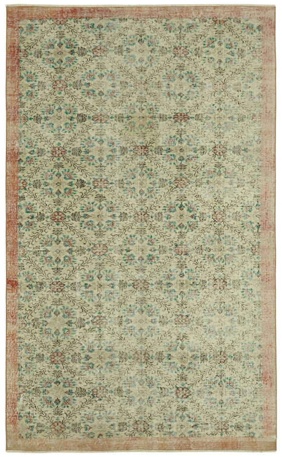 6x9 Beige Turkish Vintage Area Rug - 41660