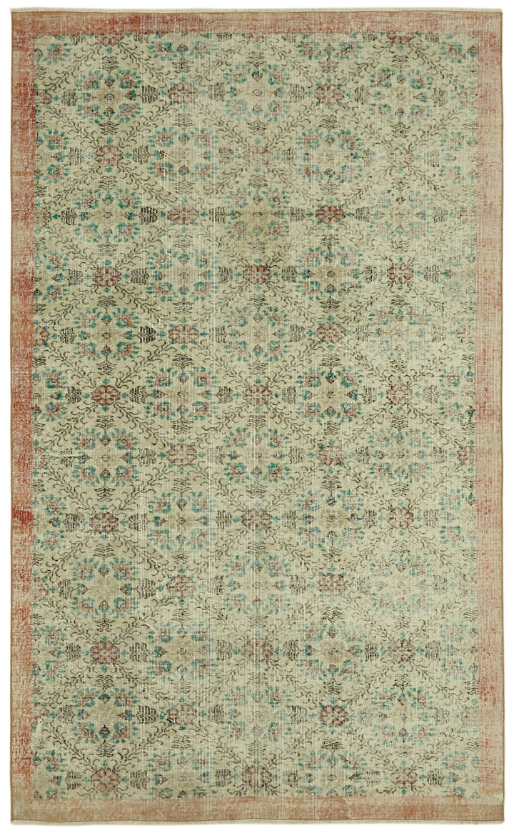 6x9 Beige Turkish Vintage Area Rug - 41660