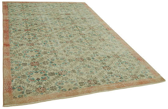 6x9 Beige Turkish Vintage Area Rug - 41660