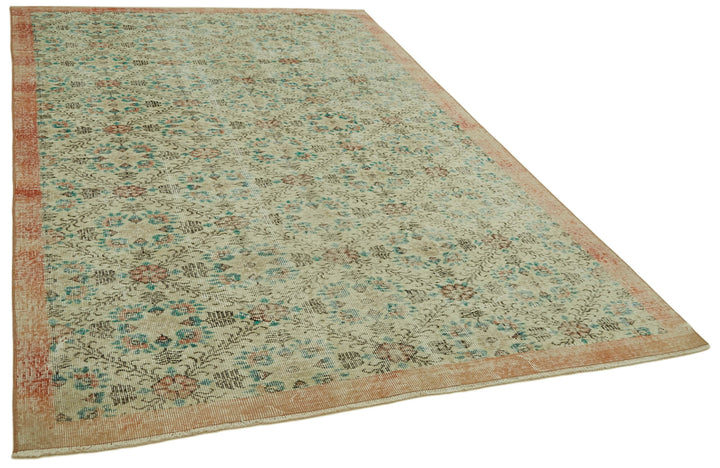 6x9 Beige Turkish Vintage Area Rug - 41660
