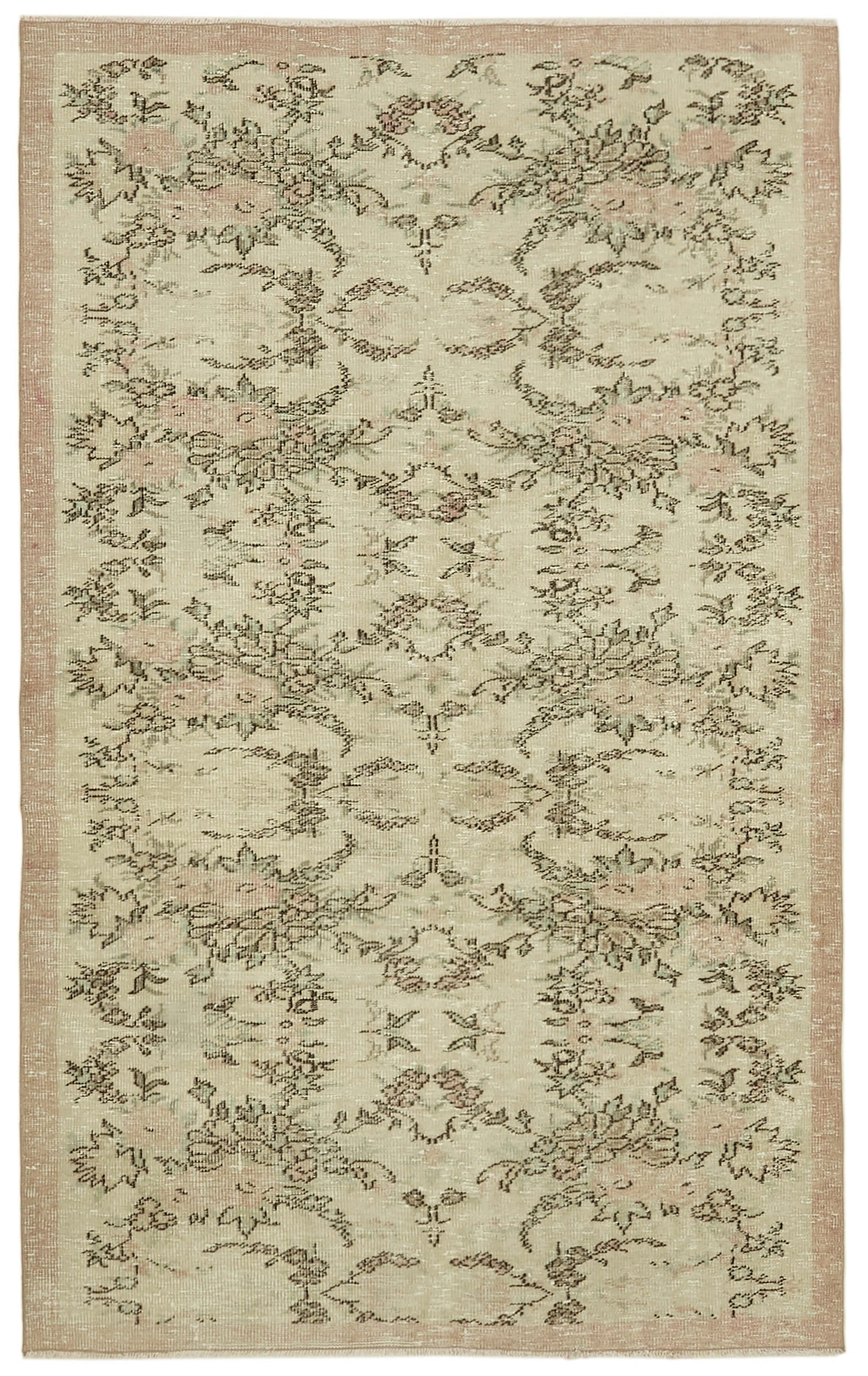 5x8 Beige Turkish Vintage Area Rug - 41663