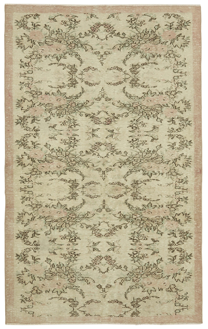5x8 Beige Turkish Vintage Area Rug - 41663