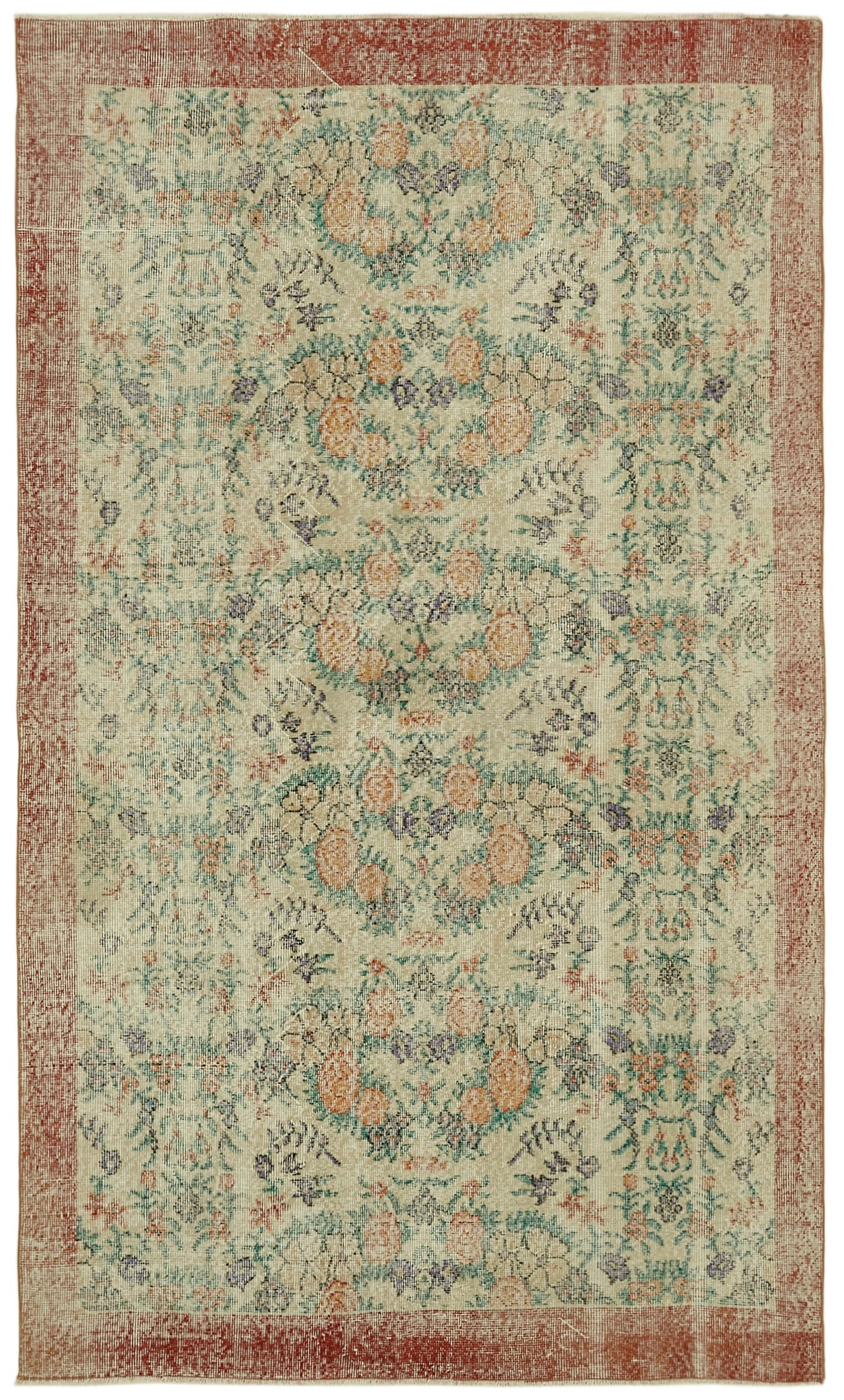 5x9 Beige Turkish Vintage Area Rug - 41666