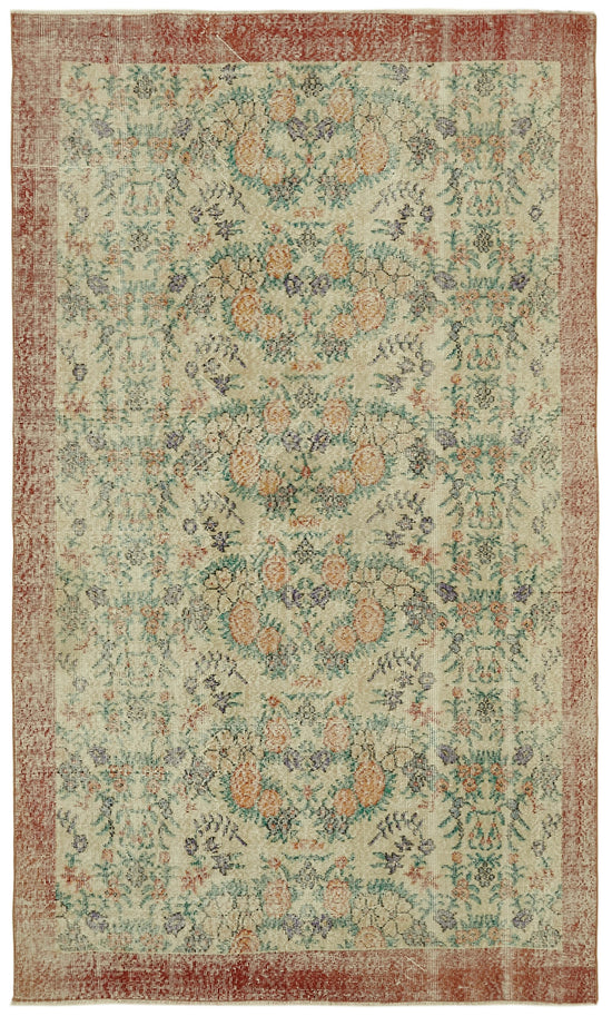 5x9 Beige Turkish Vintage Area Rug - 41666