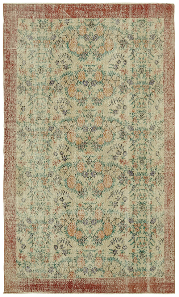 5x9 Beige Turkish Vintage Area Rug - 41666
