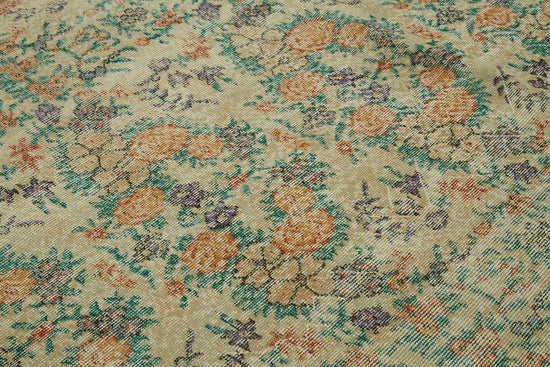 5x9 Beige Turkish Vintage Area Rug - 41666