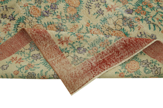 5x9 Beige Turkish Vintage Area Rug - 41666