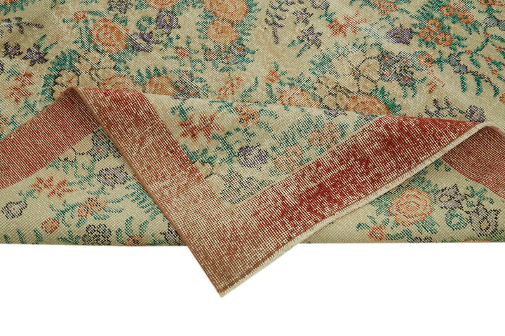 5x9 Beige Turkish Vintage Area Rug - 41666