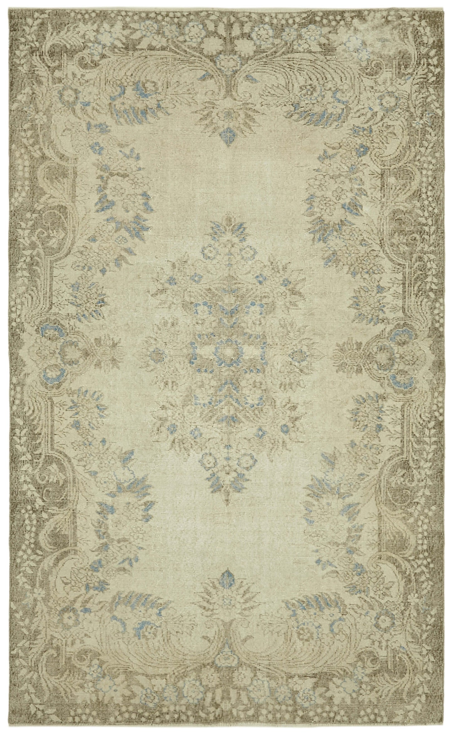 6x9 Beige Turkish Vintage Area Rug - 41669