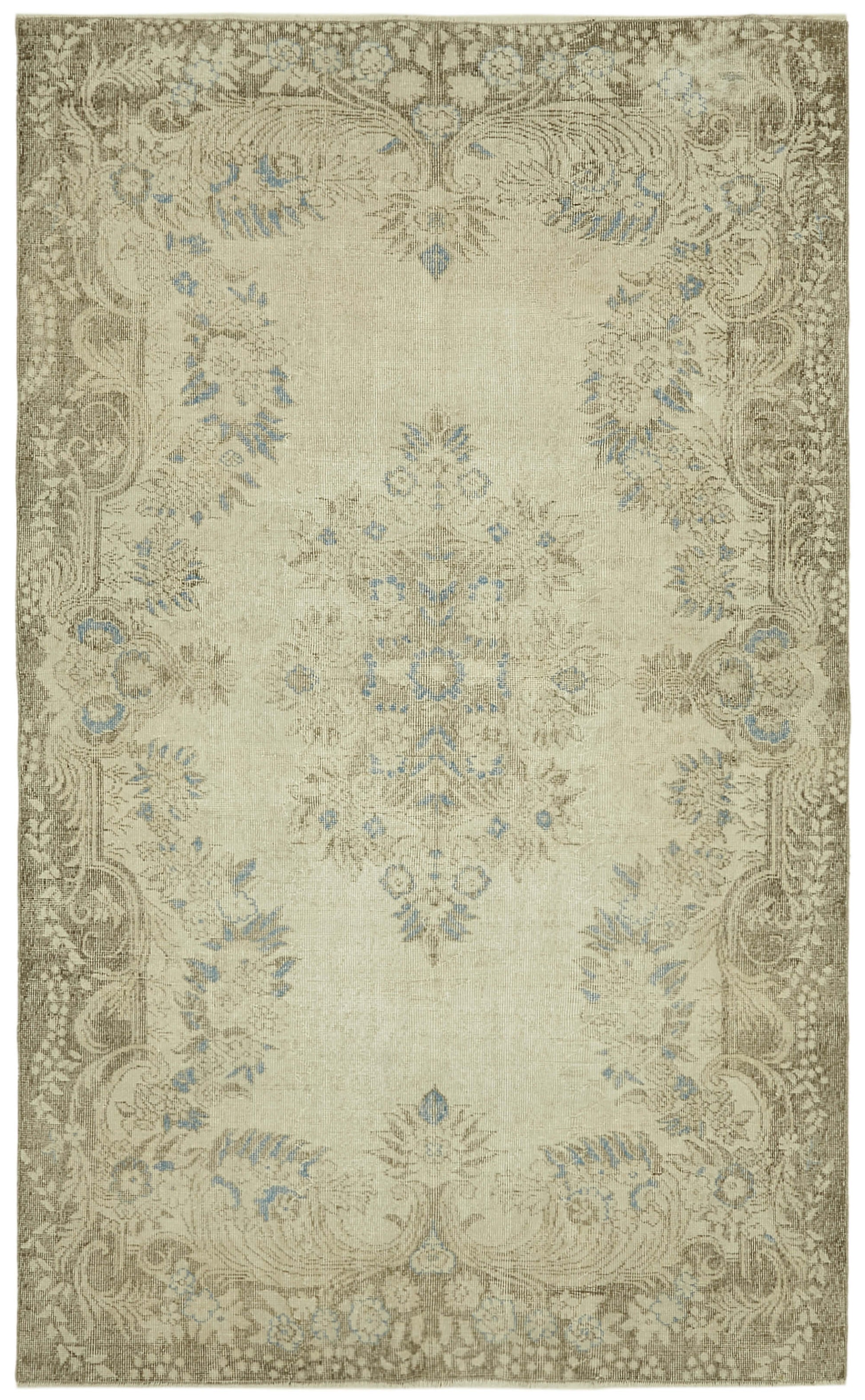 6x9 Beige Turkish Vintage Area Rug - 41669