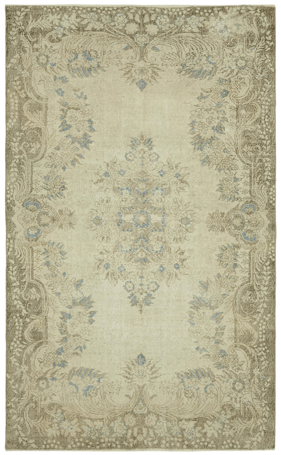 6x9 Beige Turkish Vintage Area Rug - 41669