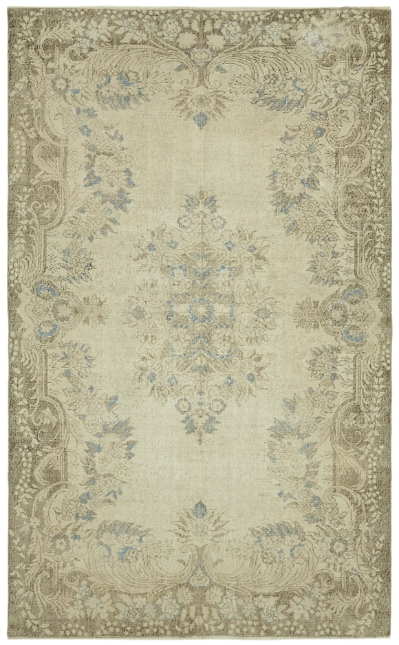 6x9 Beige Turkish Vintage Area Rug - 41669