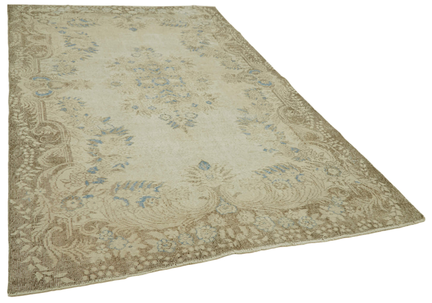 6x9 Beige Turkish Vintage Area Rug - 41669