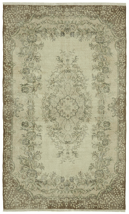 5x9 Beige Turkish Vintage Area Rug - 41688