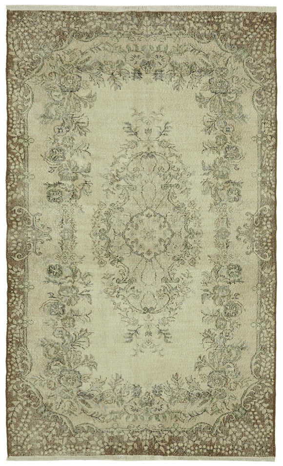 5x9 Beige Turkish Vintage Area Rug - 41688