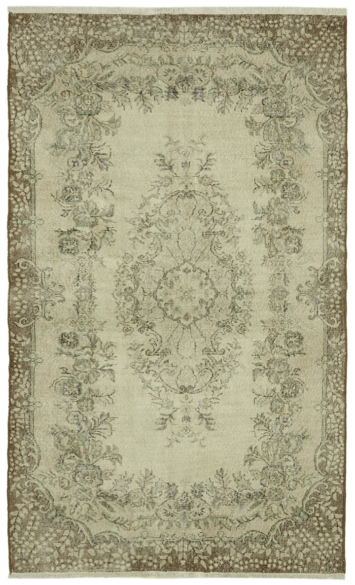 5x9 Beige Turkish Vintage Area Rug - 41688
