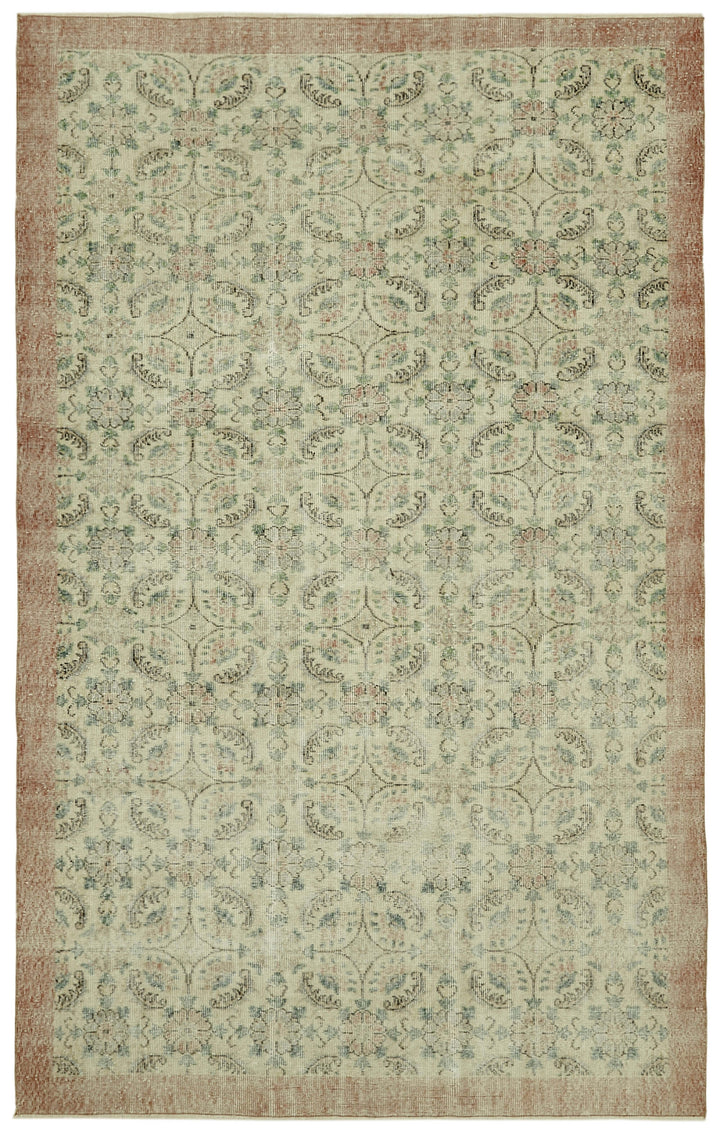 6x10 Beige Turkish Vintage Area Rug - 41695