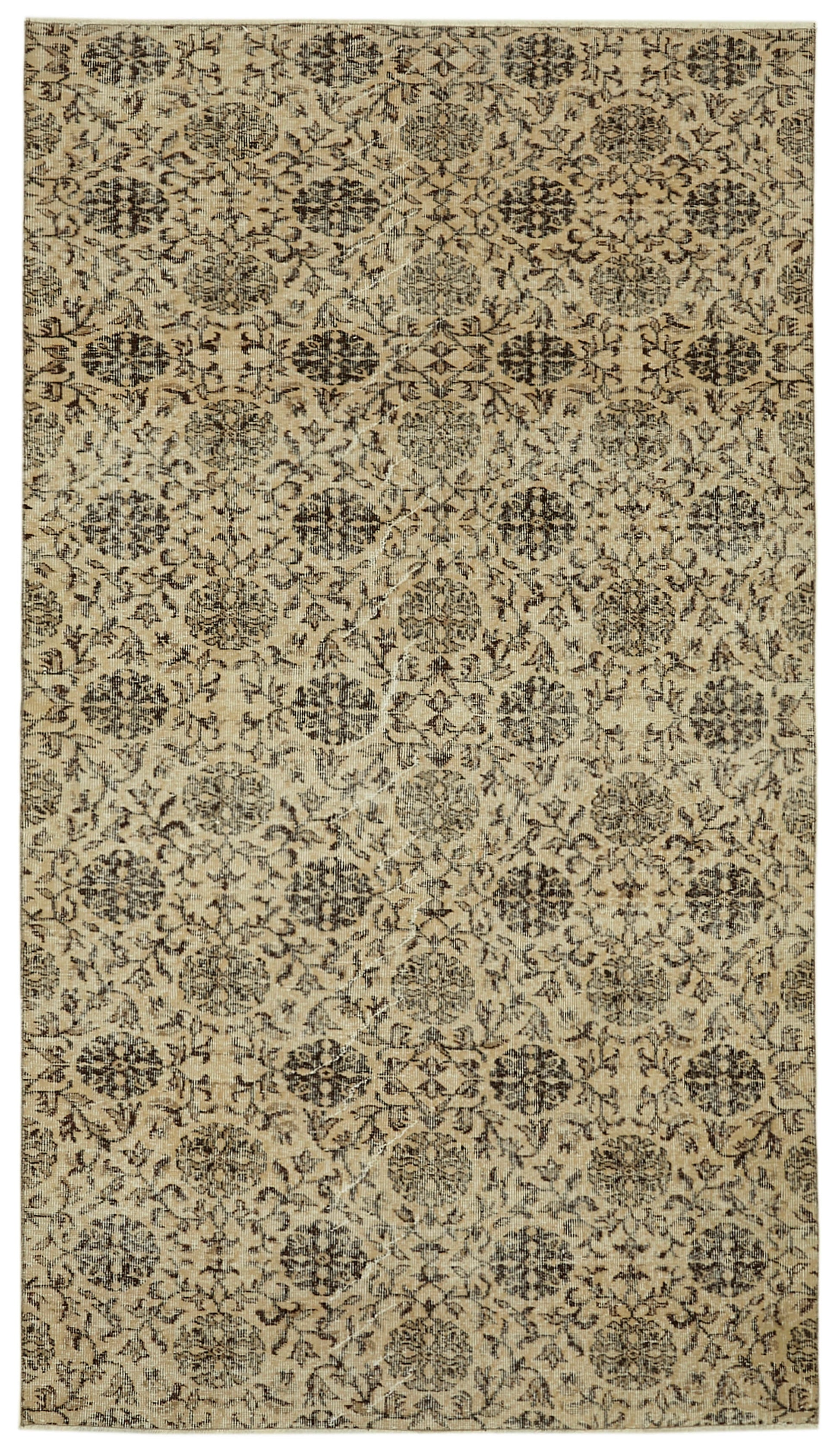 5x9 Beige Turkish Vintage Area Rug - 41696