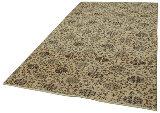 5x9 Beige Turkish Vintage Area Rug - 41696
