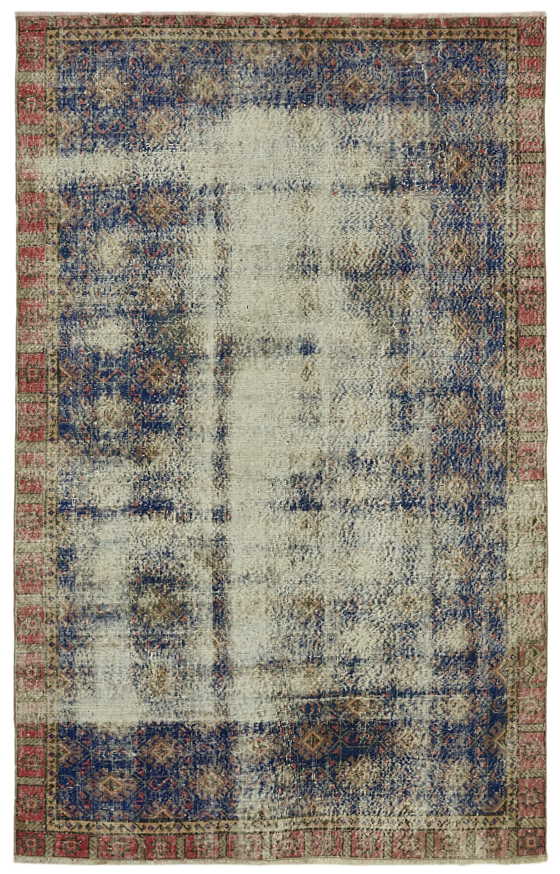 6x9 Beige Turkish Vintage Area Rug - 41699