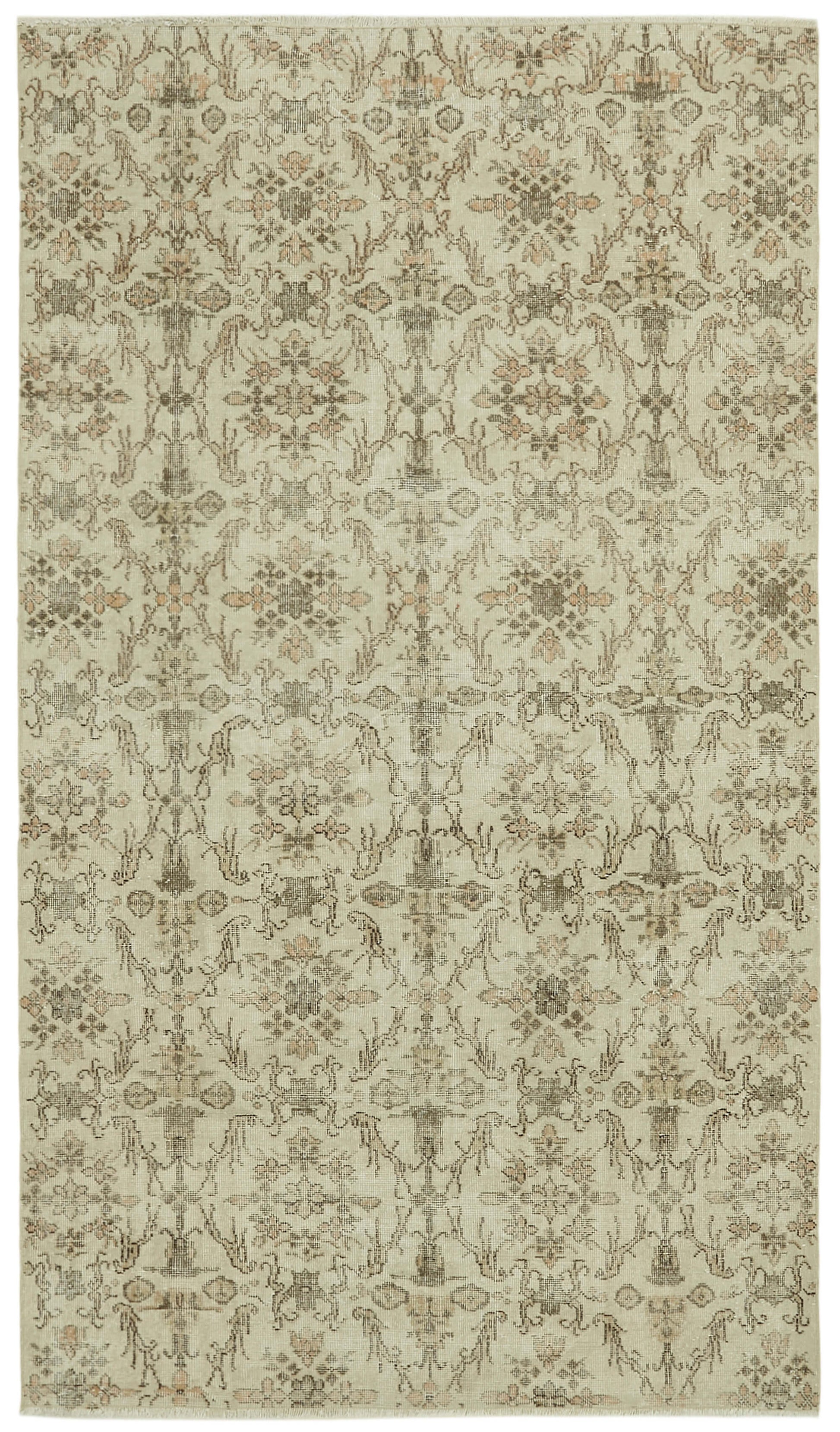 5x9 Beige Turkish Vintage Area Rug - 41726
