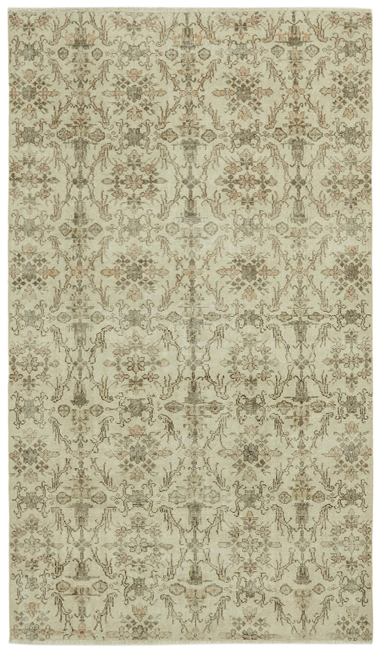5x9 Beige Turkish Vintage Area Rug - 41726