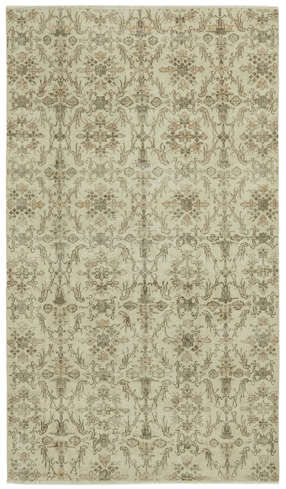 5x9 Beige Turkish Vintage Area Rug - 41726