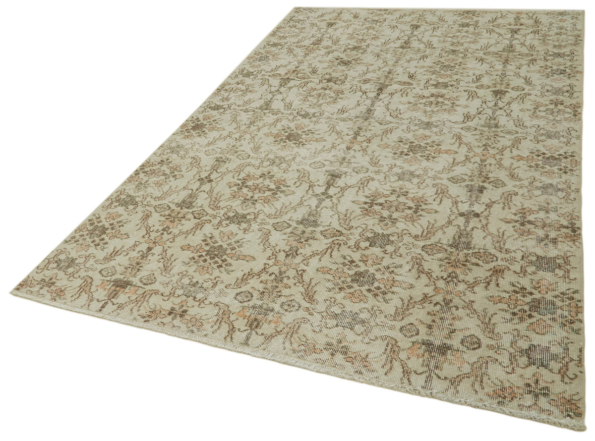 5x9 Beige Turkish Vintage Area Rug - 41726