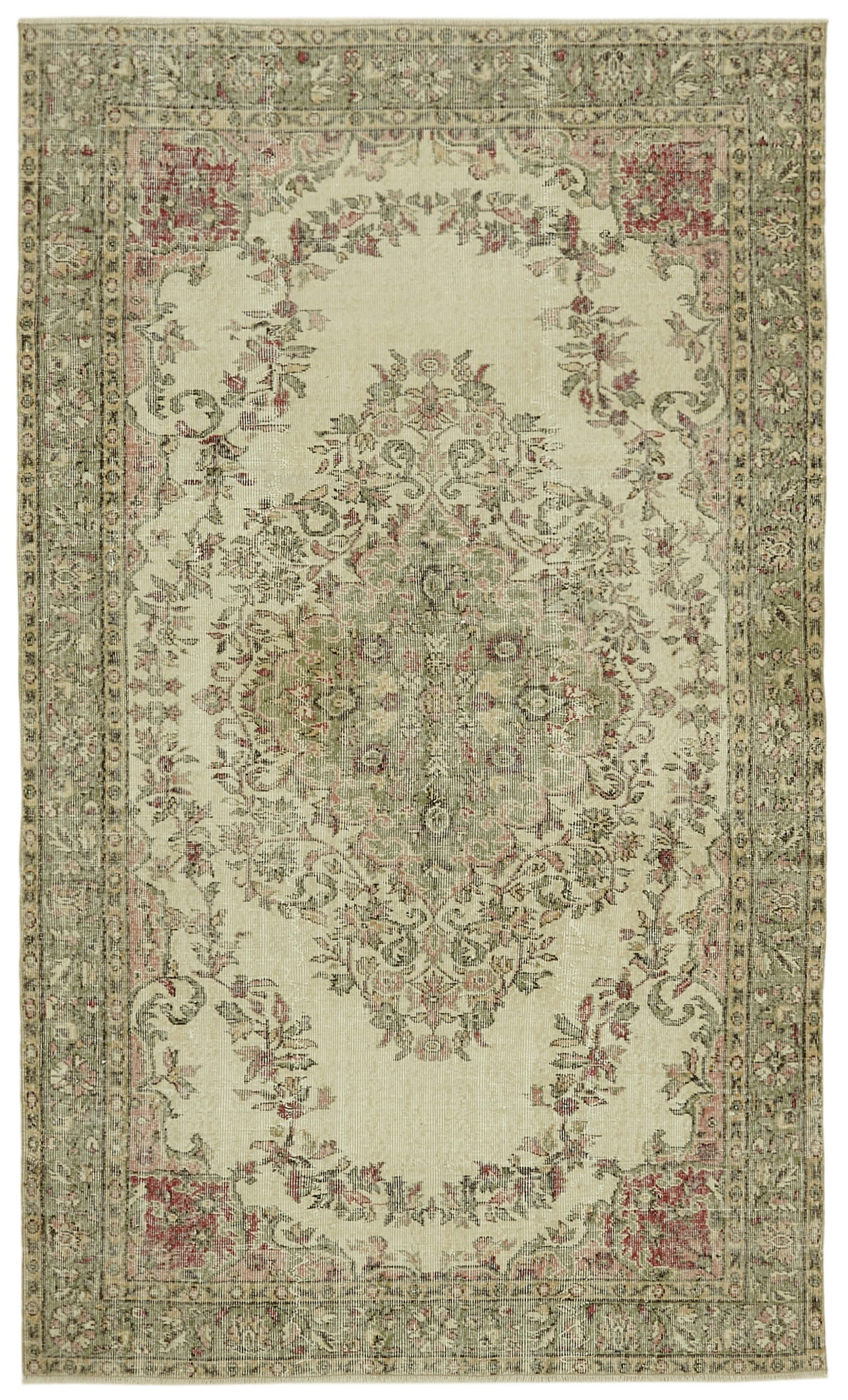 6x9 Beige Turkish Vintage Area Rug - 41731