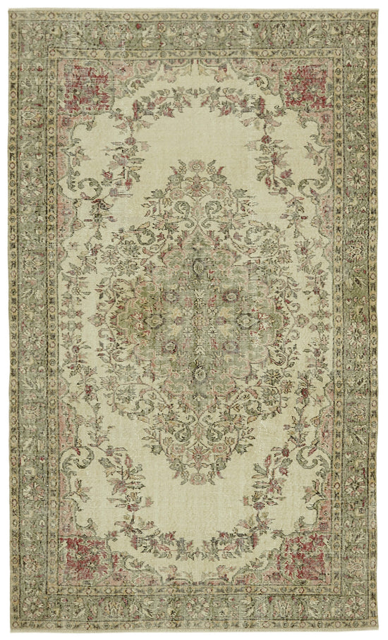 6x9 Beige Turkish Vintage Area Rug - 41731