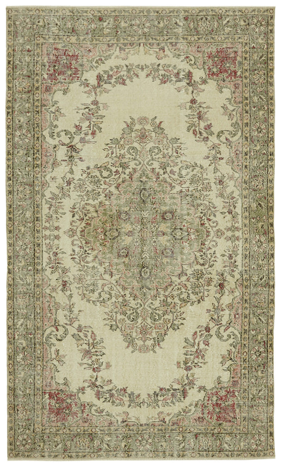 6x9 Beige Turkish Vintage Area Rug - 41731