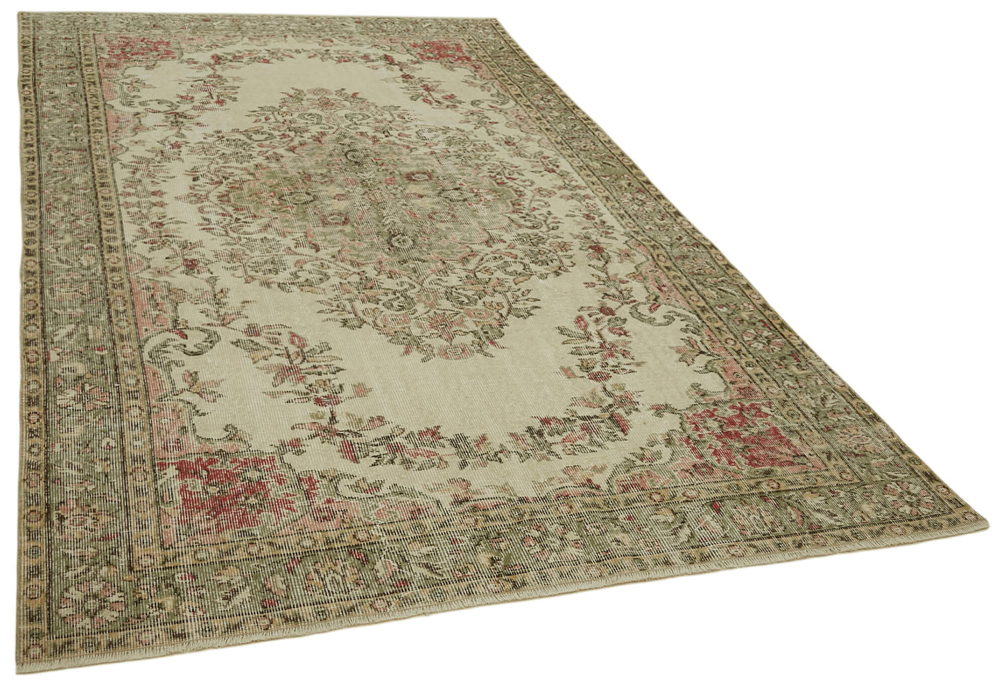 6x9 Beige Turkish Vintage Area Rug - 41731