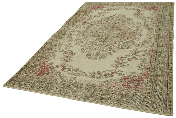 6x9 Beige Turkish Vintage Area Rug - 41731