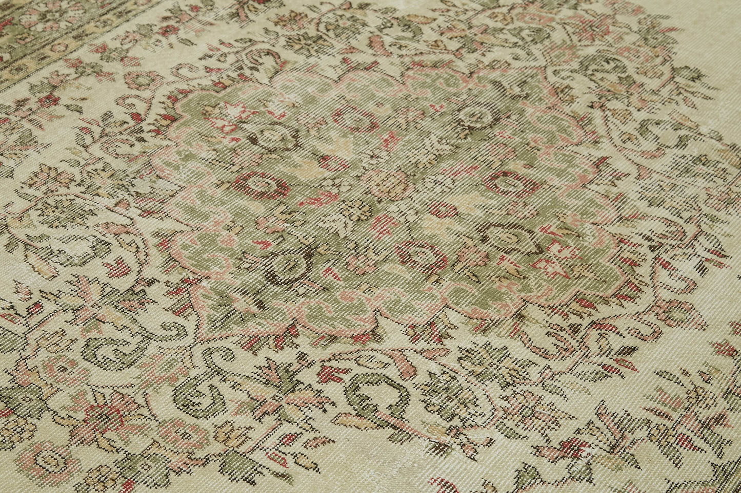 6x9 Beige Turkish Vintage Area Rug - 41731