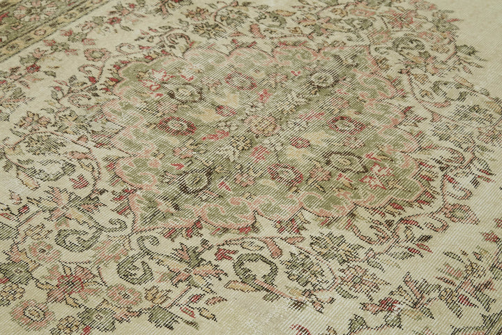 6x9 Beige Turkish Vintage Area Rug - 41731