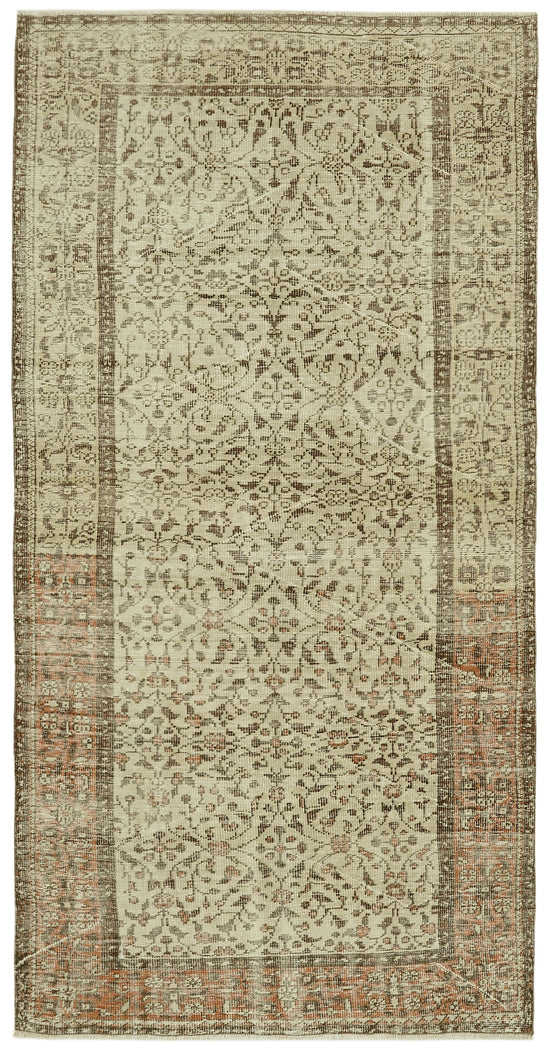 5x9 Beige Turkish Vintage Area Rug - 41737