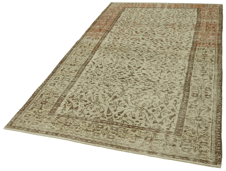 5x9 Beige Turkish Vintage Area Rug - 41737